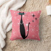 レトロアトミック時代ミッドセンチュリーモダンMCMブラックキャット クッション (ブランケット)