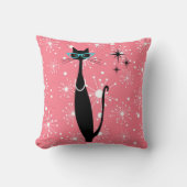 レトロアトミック時代ミッドセンチュリーモダンMCMブラックキャット クッション (正面)