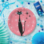 レトロアトミック時代ミッドセンチュリーモダンMCMブラックキャット ペーパープレート (パーティー)