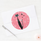 レトロアトミック時代ミッドセンチュリーモダンMCMブラックキャット ラウンドシール (封筒)