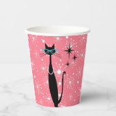 レトロアトミック時代ミッドセンチュリーモダンMCMブラックキャット 紙コップ (正面)