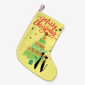 レトロアトミック時代MCMキャットクールクリスマスツリー スモールクリスマスストッキング (正面 (吊り時))