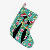 レトロアトミックMCMクールキャッツ&ペパーミント スモールクリスマスストッキング (正面 (吊り時))