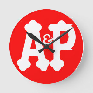 レトロアトランティック&パシフィック食料品店のウォールクロック ラウンド壁時計