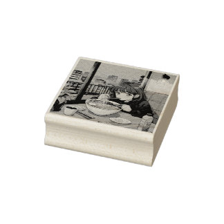 レトロアニメウッドアートスタンプ – ヴィンテージマンガスタイル ラバースタンプ