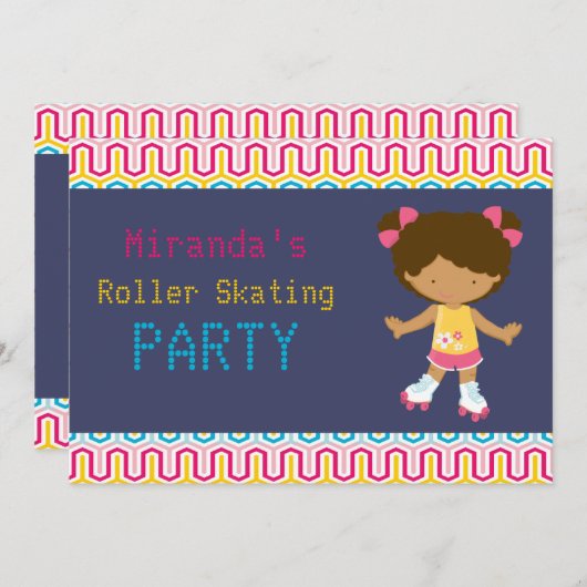 レトロアフリカアメリカンローラースケートで滑るパーティー 招待状 (正面/裏面)