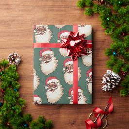 レトロアフリカンアメリカンブラックサンタ顔クリスマス ラッピングペーパー