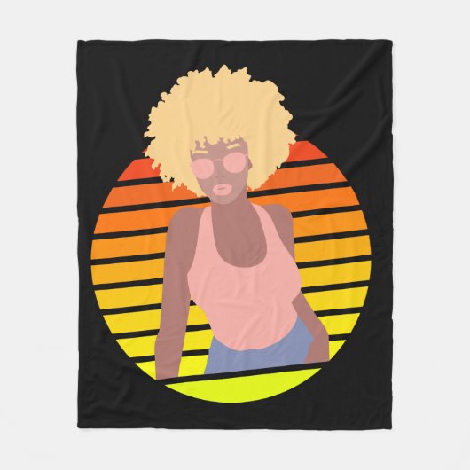 レトロアフロクイーン – アフロアメリカン・クイーン フリースブランケット (正面)
