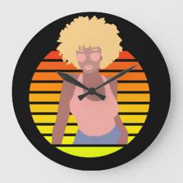 レトロアフロクイーン – アフロアメリカン・クイーン ラージ壁時計