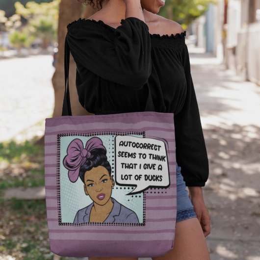 レトロアポップ・アートのートオートコレクトのアヒルのフレーズ紫の青 トートバッグ