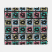 レトロアポップ・アートのートターンテーブル フリースブランケット (正面(横))