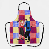 レトロアポップ・アートのートノスタルジックカップル踊り エプロン (正面)