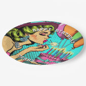 レトロアポップ・アートのートピンナップ女性パーソナライズされた誕生日 ペーパープレート (アングル)