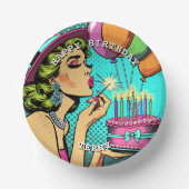 レトロアポップ・アートのートピンナップ女性パーソナライズされた誕生日 ペーパーボウル (正面)