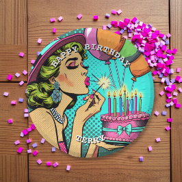 レトロアポップ・アートのートピンナップ女性パーソナライズされた誕生日 ペーパーボウル