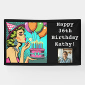 レトロアポップ・アートのートピンナップ女性フォトバースデーパーティー 横断幕 (横)