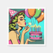 レトロアポップ・アートのートピンナップ女性誕生日 スタンダードカクテルナプキン (正面)