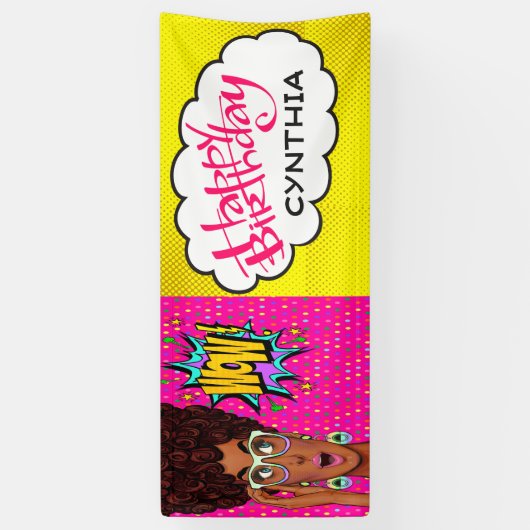 レトロアポップ・アートのートレかわいらしディ誕生日バナー 横断幕 (縦)