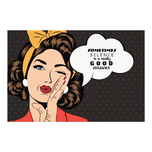 レトロアポップ・アートのート女性のやる気を起こさせるスピーチのバブル フォトプリント            (正面)