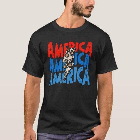 レトロアメリカヒョウ稲妻ボルトパティオティック4th tシャツ (正面)