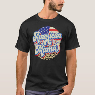 レトロアメリカママJuly Leopard愛国心の4th Tシャツ