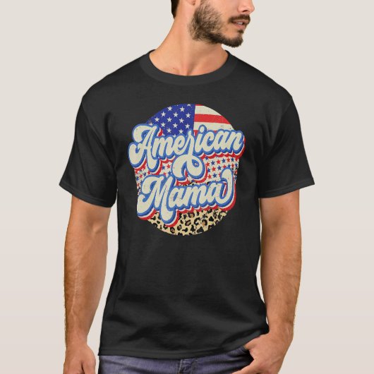 レトロアメリカママJuly Leopard愛国心の4th Tシャツ (正面)