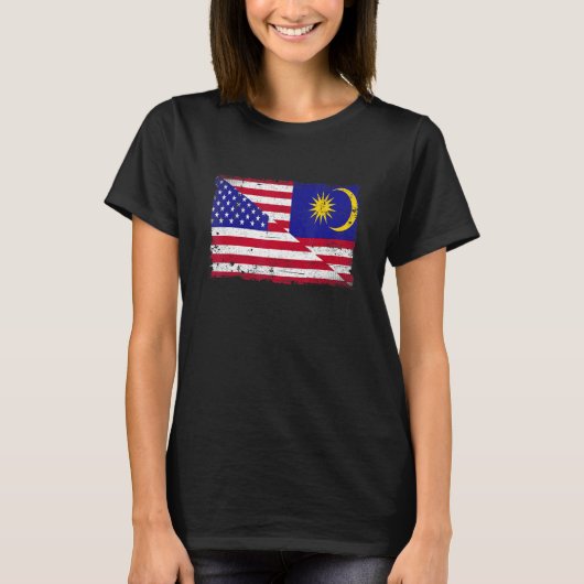 レトロアメリカマレーシア国旗の男性の女性の子供の愛国者 Tシャツ (正面)