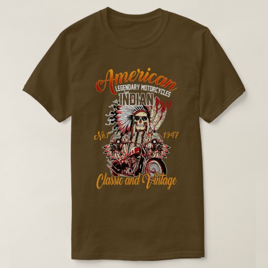 レトロアメリカンバイクインディアンオールドバイクもしくは自転車に乗る人 Tシャツ (デザイン正面)