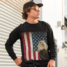 レトロアメリカンバルドイーグルUSA国旗の長袖 Tシャツ