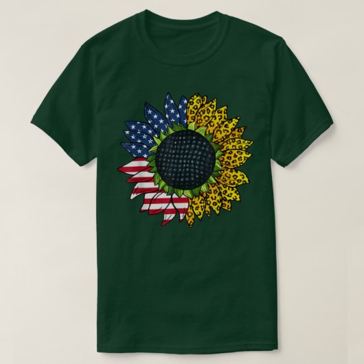レトロアメリカンヒマワリ愛国ヒョウ4位 Tシャツ (デザイン正面)