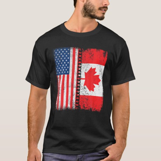レトロアメリカンメープルリーフカナダ国旗America Ca Tシャツ (正面)