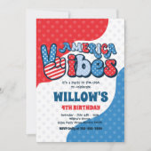 レトロアメリカン ヴィンテージ 4th オブ ジュライ バースデーパーティー 招待状 (正面)