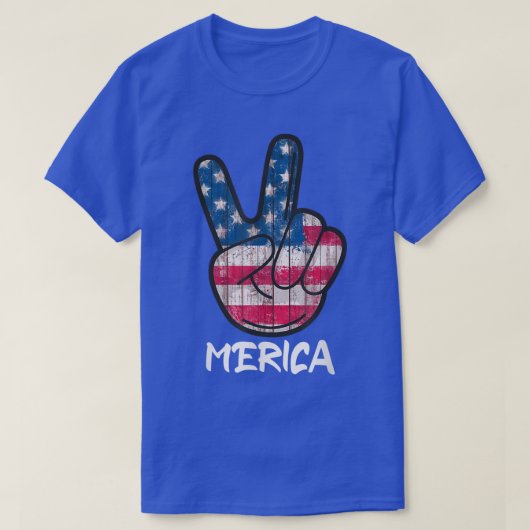 レトロアメリカ合衆国7月4日アメリカ国旗Merica Peace S Tシャツ (デザイン正面)