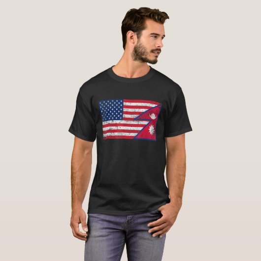 レトロアメリカ国旗とネパール国旗 Tシャツ (正面フル)