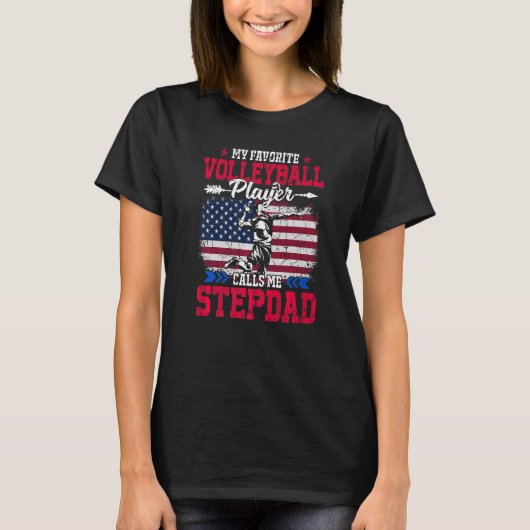 レトロアメリカ国旗のバレーボール選手が私を義父と呼ぶ Tシャツ (正面)