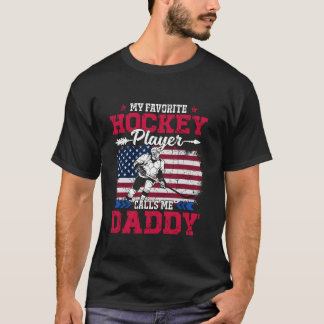 レトロアメリカ国旗のホッケー選手が私を呼び出すパパ4th Ju Tシャツ
