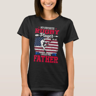 レトロアメリカ国旗のラグビー選手が私を父に呼び出す四重 Tシャツ