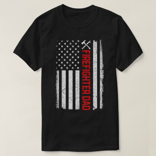レトロアメリカ国旗の消防士パパ7月Fa4日 Tシャツ (デザイン正面)
