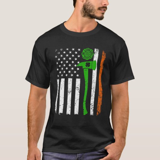 レトロアメリカ国旗の消防士St patricks daySh Tシャツ (正面)