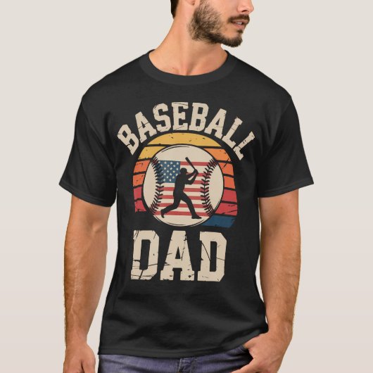 レトロアメリカ国旗スタイルの野球お父さん Tシャツ (正面)