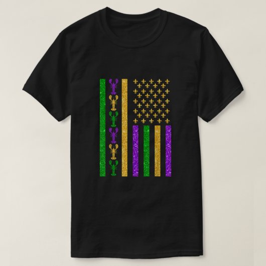 レトロアメリカ国旗マルディグラUSA国旗マルディグラ Tシャツ (デザイン正面)