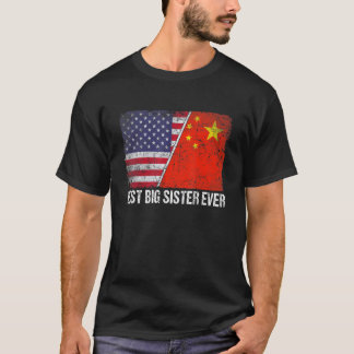 レトロアメリカ国旗中国国旗最高の姉イブ Tシャツ