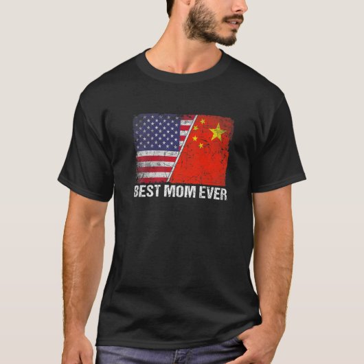 レトロアメリカ国旗中国最高の旗マママエバーファミル Tシャツ (正面)