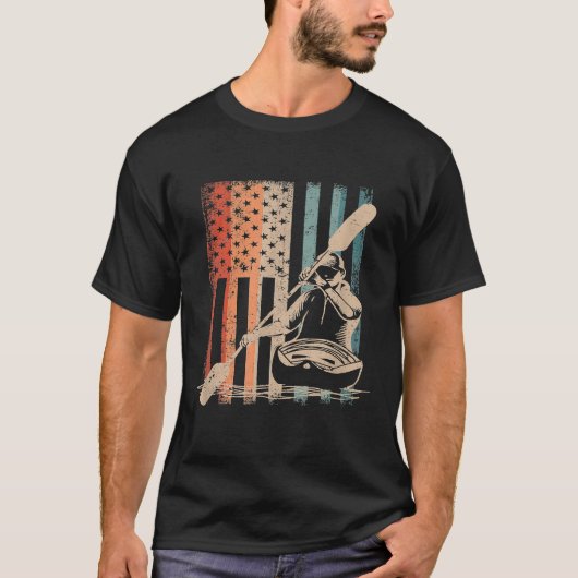 レトロアメリカ国旗 カヤック Tシャツ (正面)