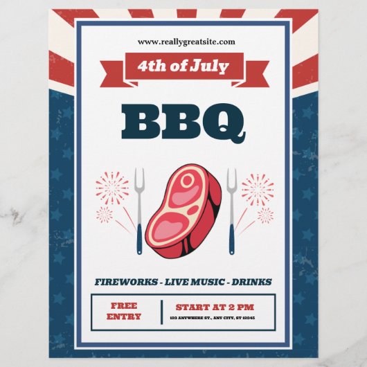 レトロアメリカ国旗、7月4日BBQパーティー チラシ (正面)