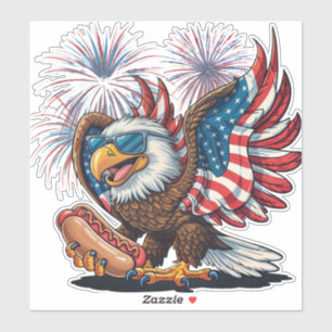 レトロアメリカ国鳥ホワイトテールワシ ホットドッグ アメリカ国旗 7月4日 シール