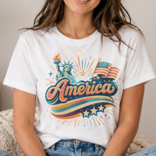 レトロアメリカ愛国Tシャツ Tシャツ
