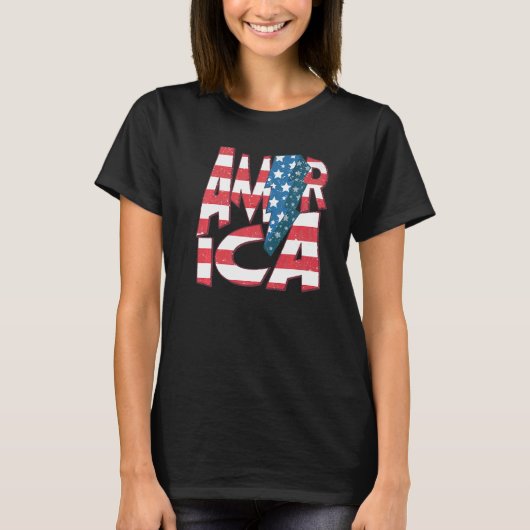 レトロアメリカ稲妻ボルト7月4日ウェスタンパー Tシャツ (正面)