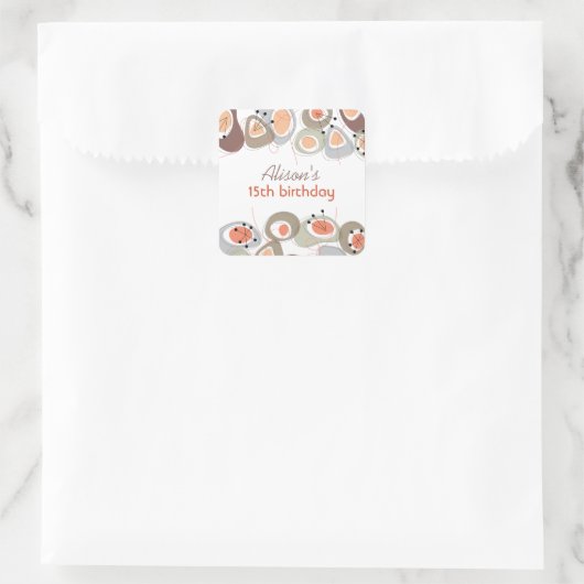 レトロアモダンートビーチのドット誕生日シール スクエアシール (バッグ)