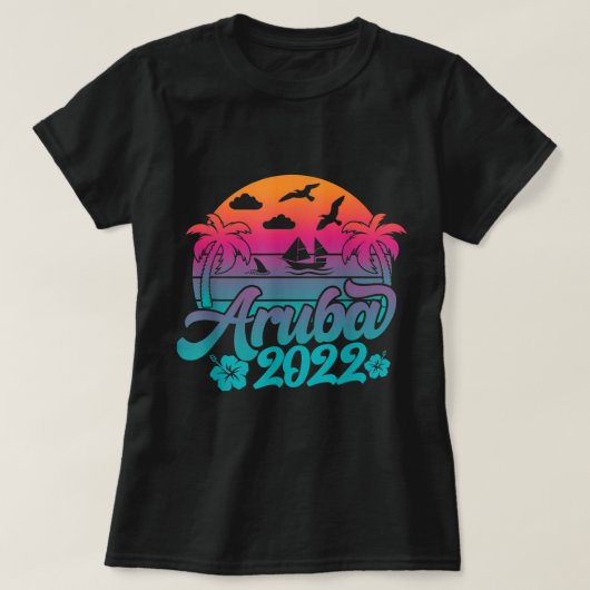 レトロアルバビーチ2022アルバファミリーバケーションアルバ Tシャツ (デザイン正面)